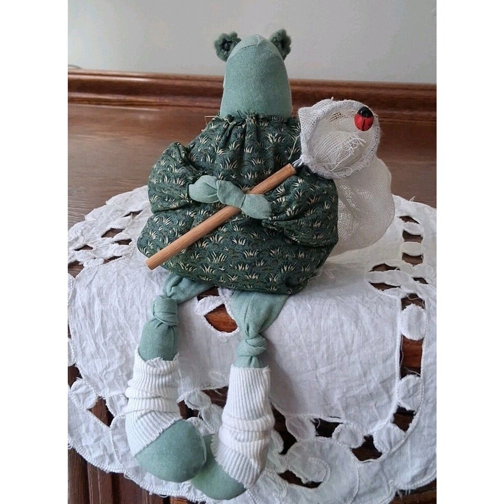 Stuffed Frog Girl Lady in Dress Folk Art Style Decoration Decor Cute Funny